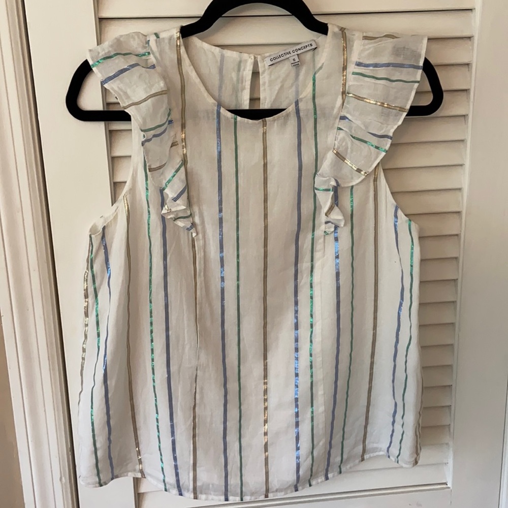 Collective Concepts Flutter sleeve tank w/ metallic pinstripes